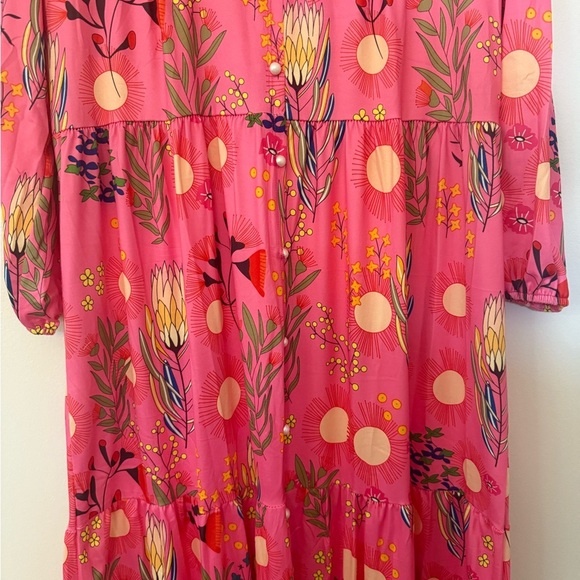 NEW Tiered Boho Maxi Dress with Pockets Fuschia Floral Long Sleeves - Picture 5 of 12